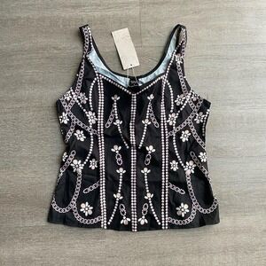 Black Floral Beaded Style Print Cami Top NWT Size Small 1283